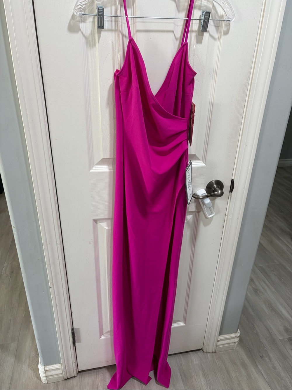 Emerald Sundae Fuchsia Slip Maxi Dress with Draped Cowl